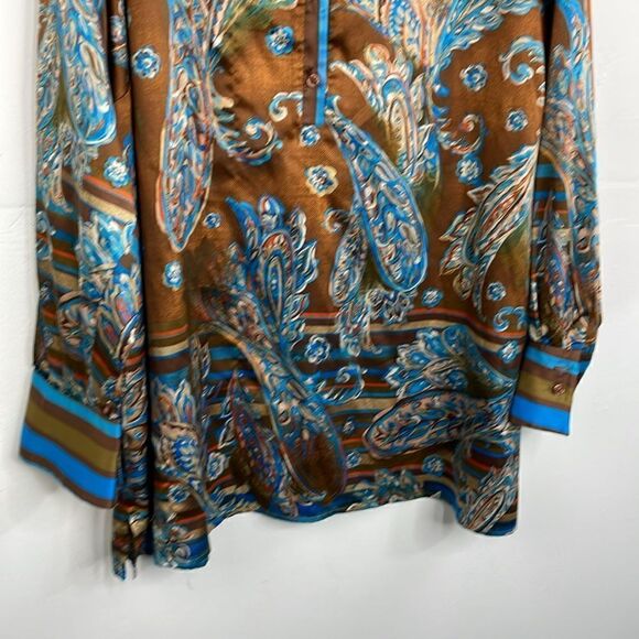 Belle Kim Gravel Pop over 1/4 button front Long Sleeves paisley silky texture 2X - Picture 5 of 13